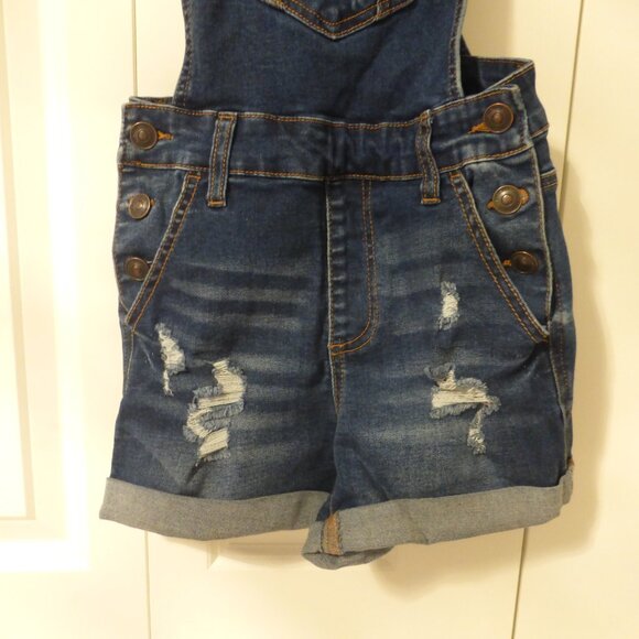WAX JEAN dark wash denim shortalls/overalls with distressed details - Picture 3 of 7